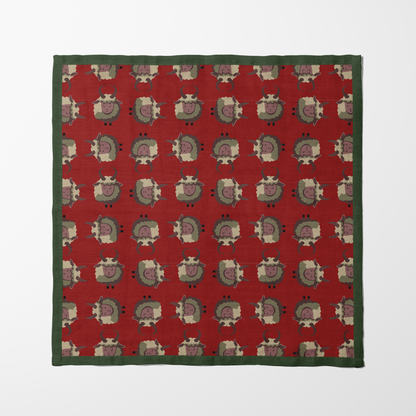 Krampus Napkin in Dark Red with Dark Green Border