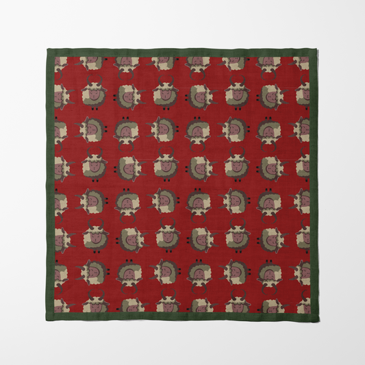 Krampus Napkin in Dark Red with Dark Green Border