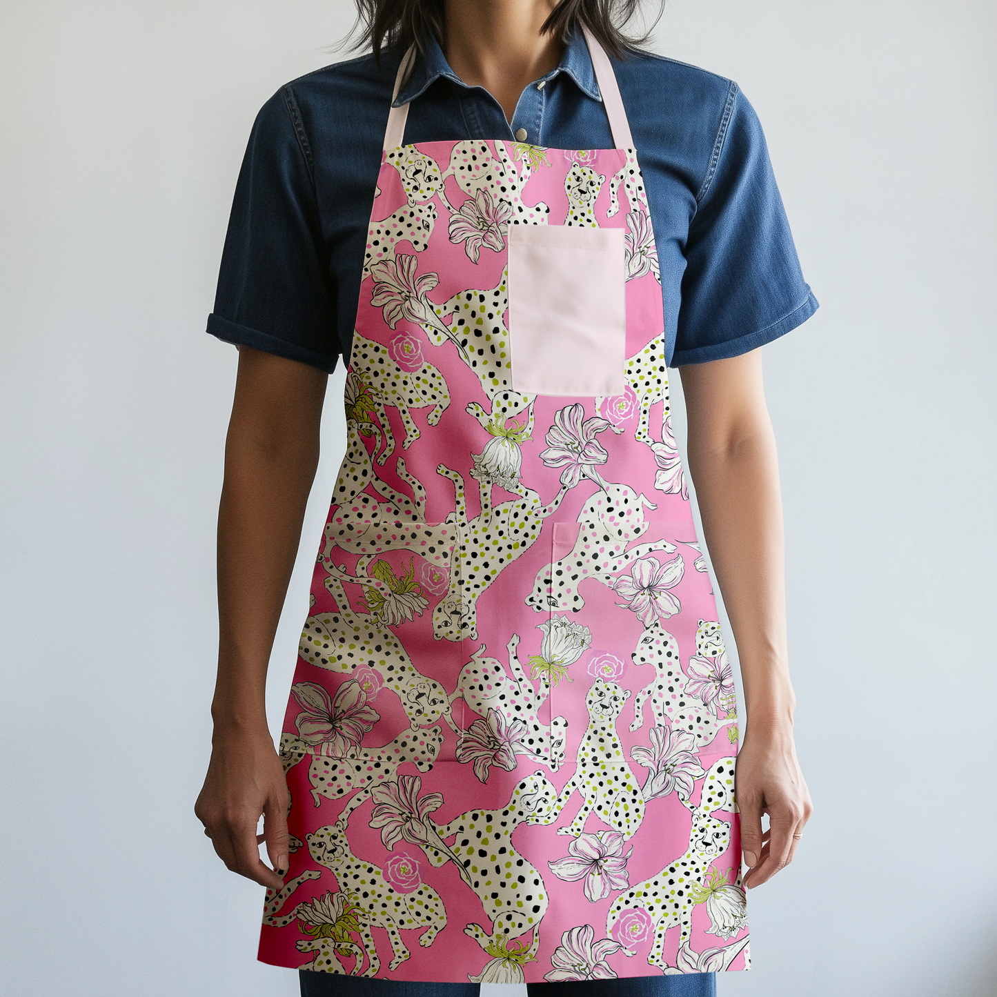 Sketching Summer Full Chef Apron in Pink - Organic Cotton Canvas Mid-Weight