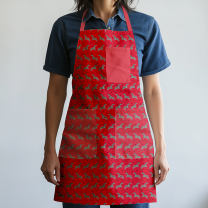 Leaping Zebras Full Chef Apron in Poppy - Organic Cotton Canvas Mid-Weight