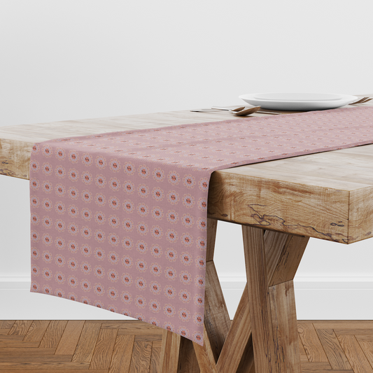 Table Runner in Doodle Medallion in Light Pink in Lightweight Linen