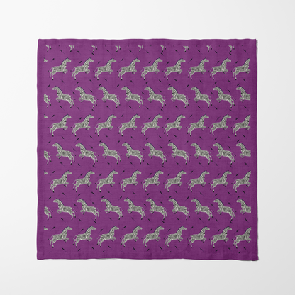 Leaping Zebras Napkin in Purple in Organic Cotton Voile