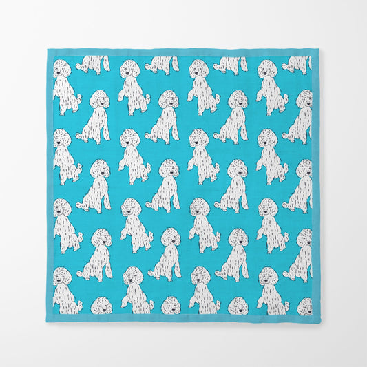 Oy with the Poodles Napkin in Aqua in Organic Cotton Voile