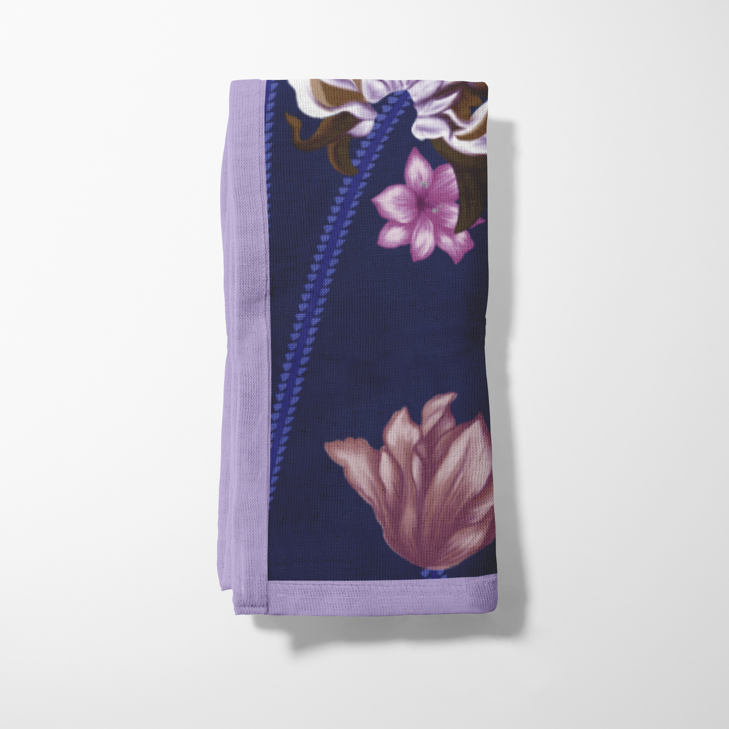 Art Nouveau Floral Napkin - Navy in Organic Cotton Voile