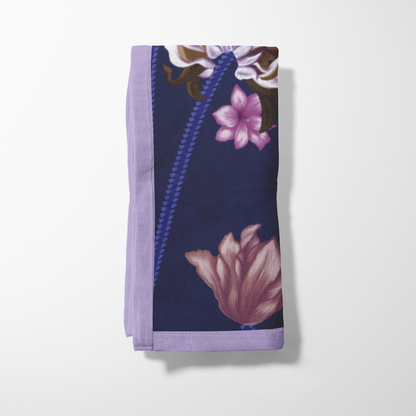 Art Nouveau Floral Napkin - Navy in Organic Cotton Voile