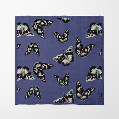 Sweet Butterflies Napkin in Midnight in Organic Cotton Voile