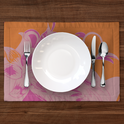 Tropical Paissage Placemat in Pink & Orange in Lightweight Linen