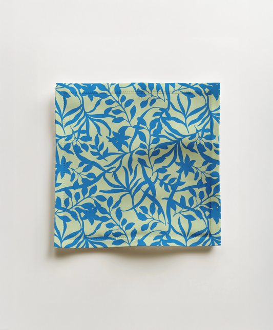 Figi Floral Cocktail Napkin in Cerulean Lime - Lightweight Linen