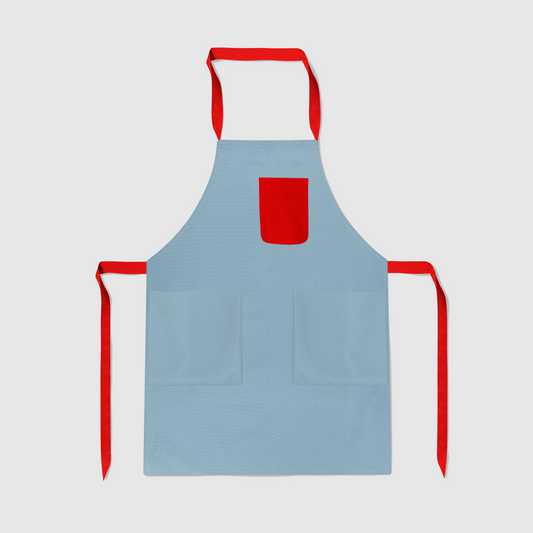 Solid Full Chef Apron in Light Blue with Red Pocket