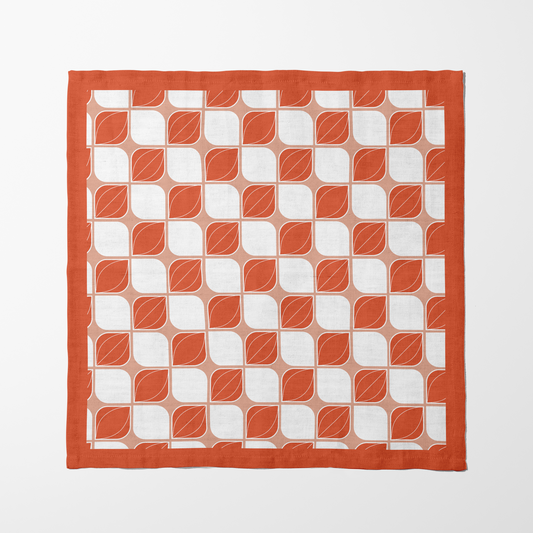 Retro Bloom Napkin in Orange in Lightweight Linen