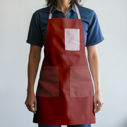 Solid Full Chef Apron in Red with Blush Pocket