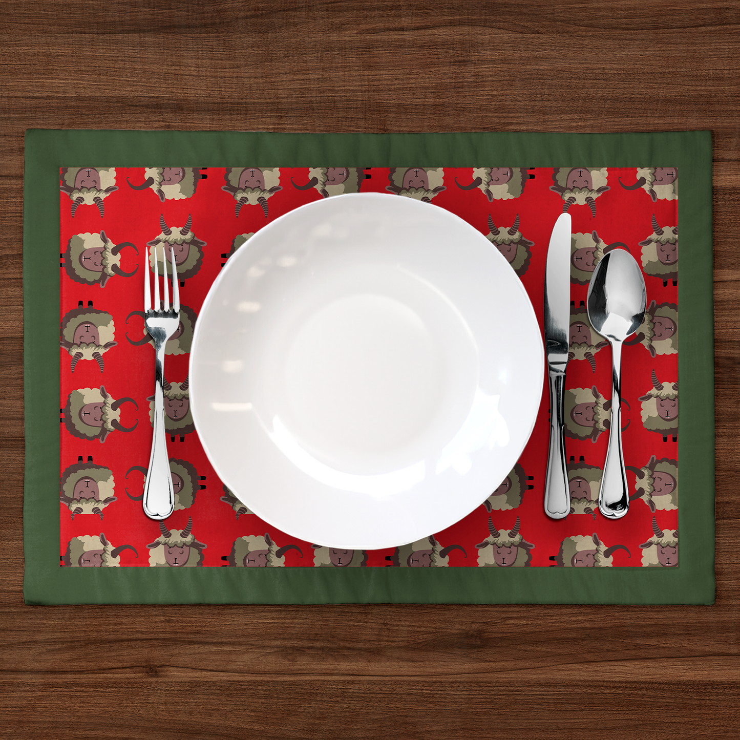 Krampus Placemat in Light Red with Dark Green Border