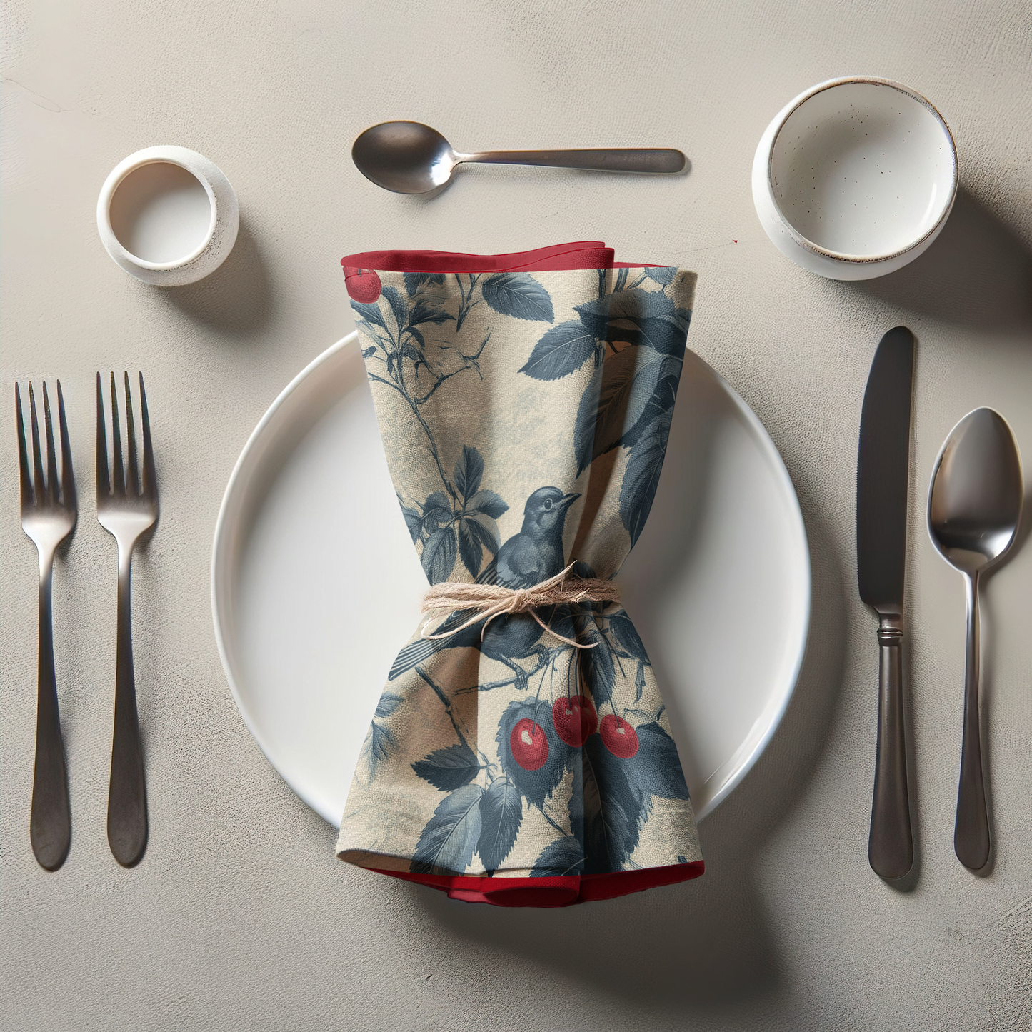 Nestled Cherries Napkin in Vintage Classic in Lightweight Linen