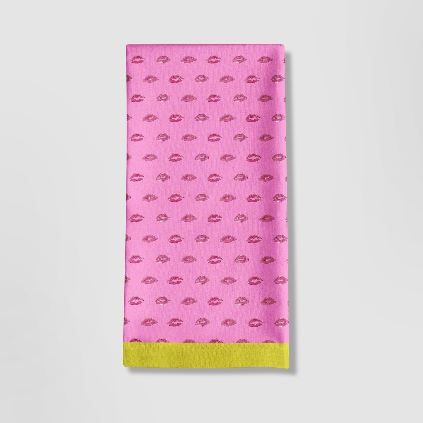 Love Pink Smooch with Laughter Yellow Tea Towel