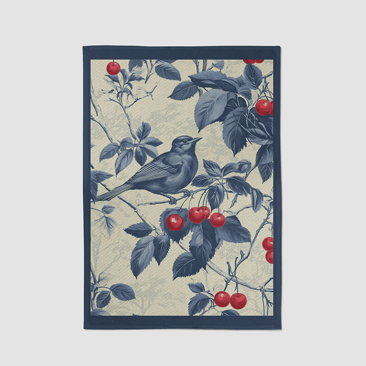Nestled Cherries Tea Towel in Legacy Navy