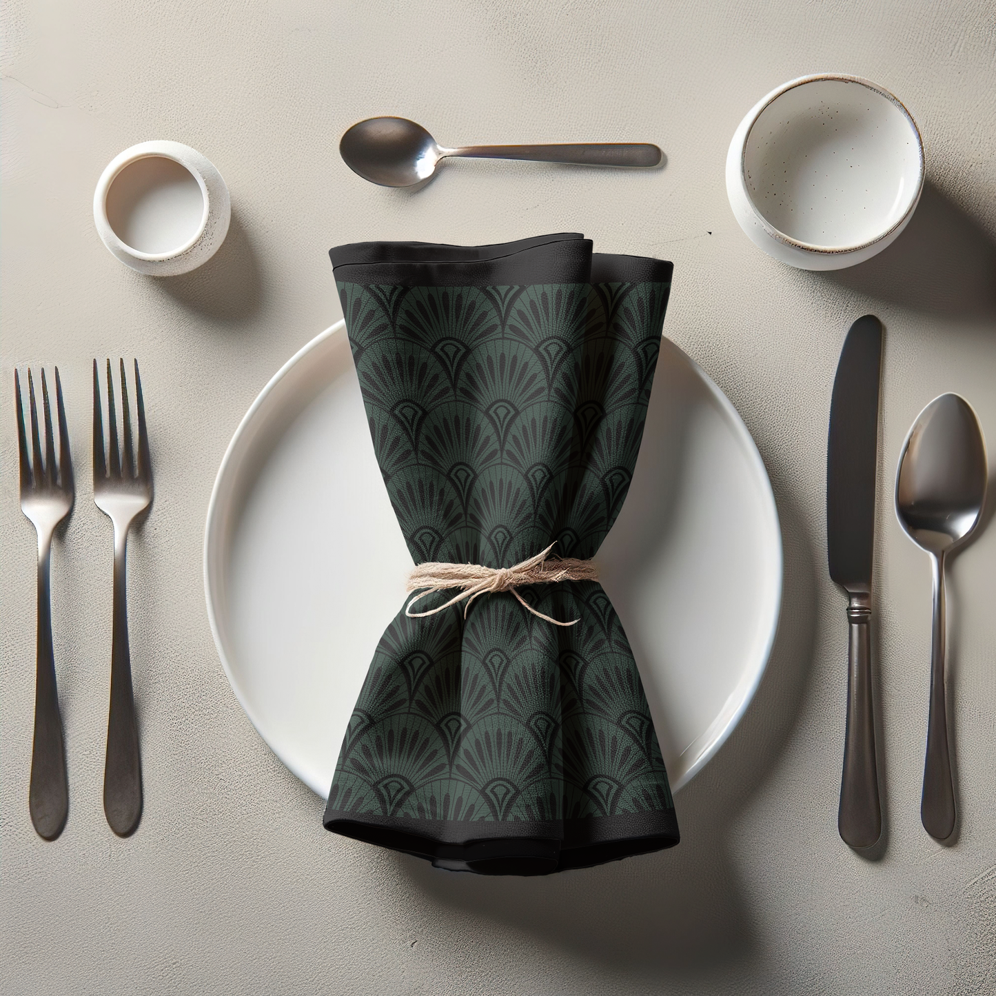 Emerald Art Deco Napkin in Organic Cotton Voile