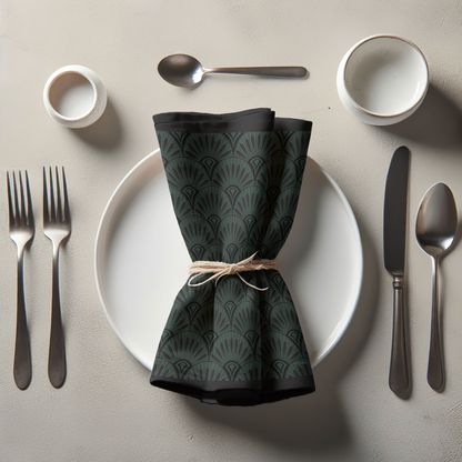 Emerald Art Deco Napkin in Organic Cotton Voile