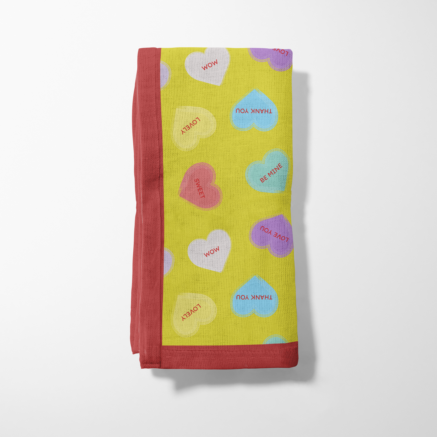 Laughter Yellow Candy Hearts Napkin with Zebra Red Border