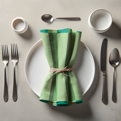 Candy Stripes Green Napkin in Lightweight Linen