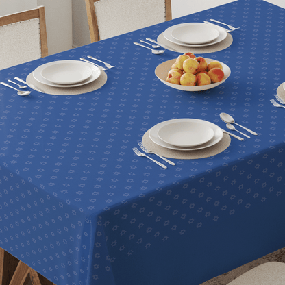 Star of David White on Blue Tablecloth