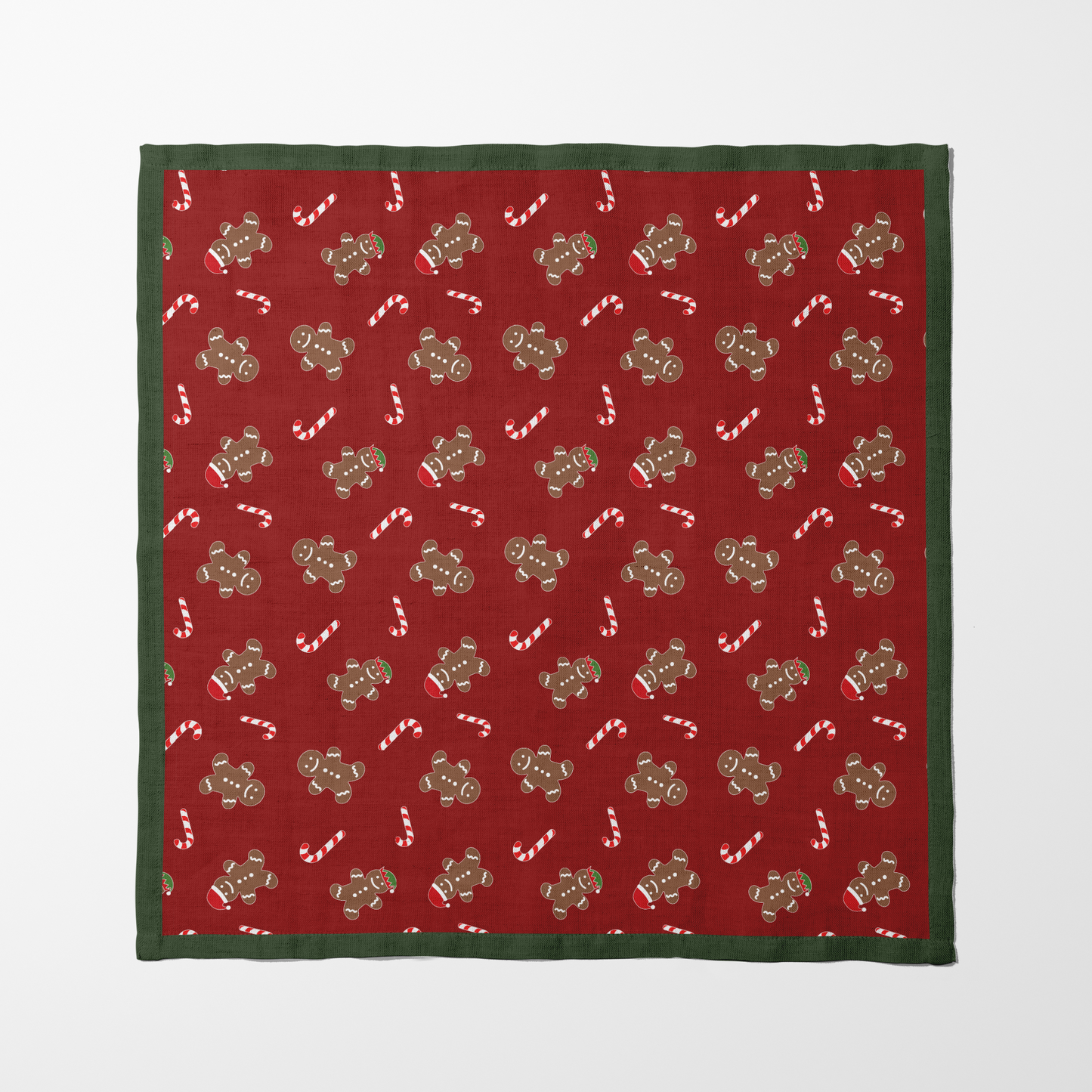 Gingerbread Dudes Napkin in Dark Red with Dark Green Border