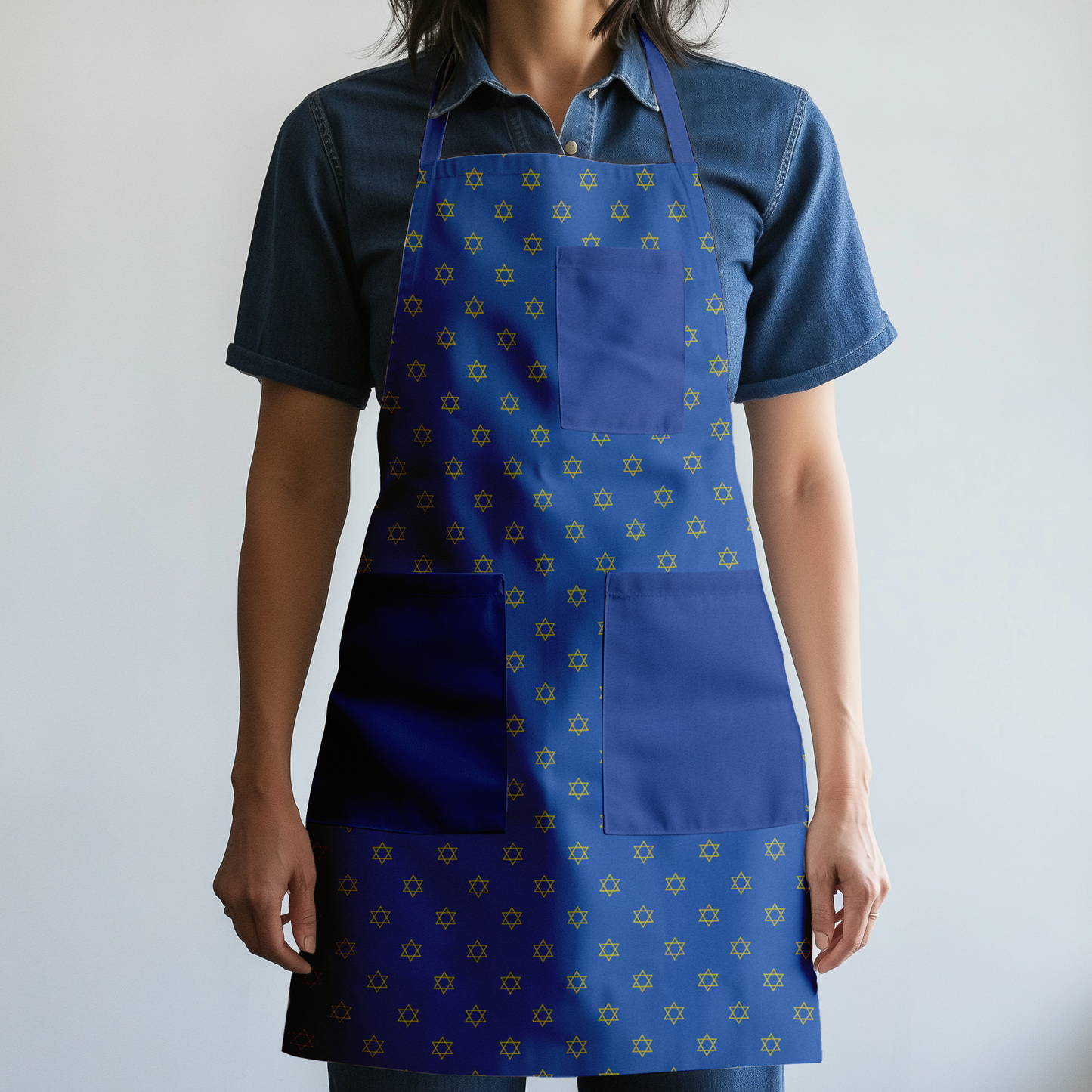 Star of David Full Chef Apron in Blue in Dark Blue and Yellow