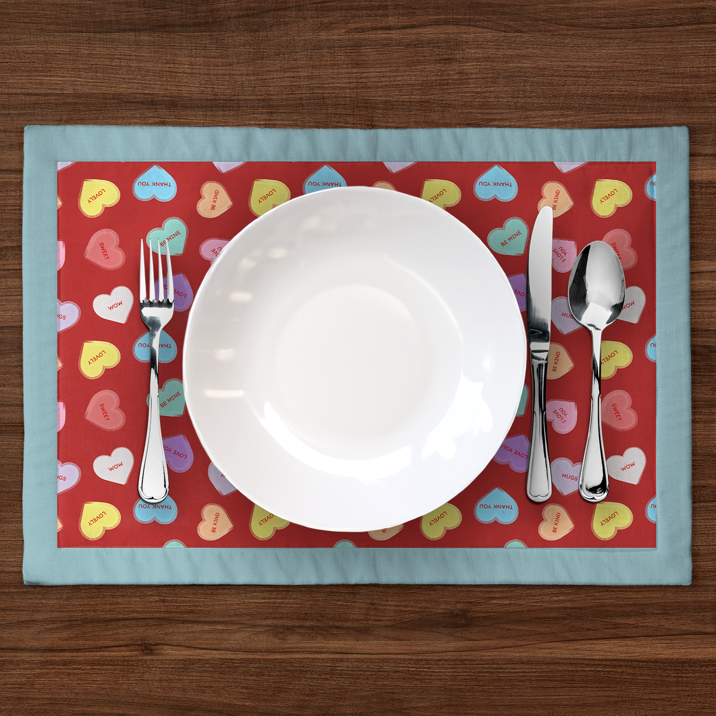 Zebra Red Candy Hearts with Aqua Placemat