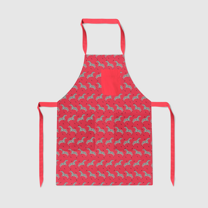 Leaping Zebras Full Chef Apron in Poppy - Organic Cotton Canvas Mid-Weight