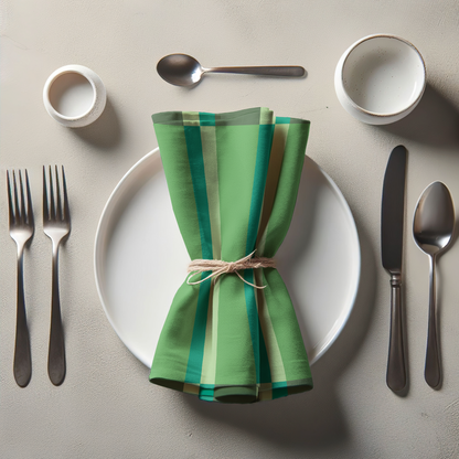 Candy Stripes Olive Green Napkin in Lightweight Linen