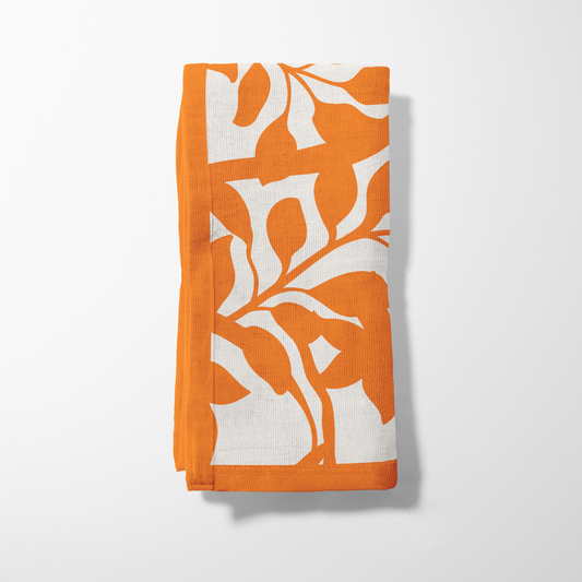 Figi Floral Napkin in Orange in Organic Cotton Voile