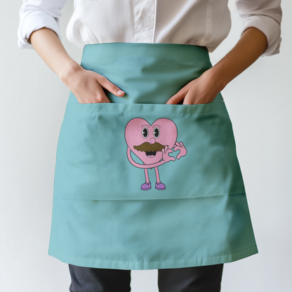 Mustache Heart with Aqua Half Apron