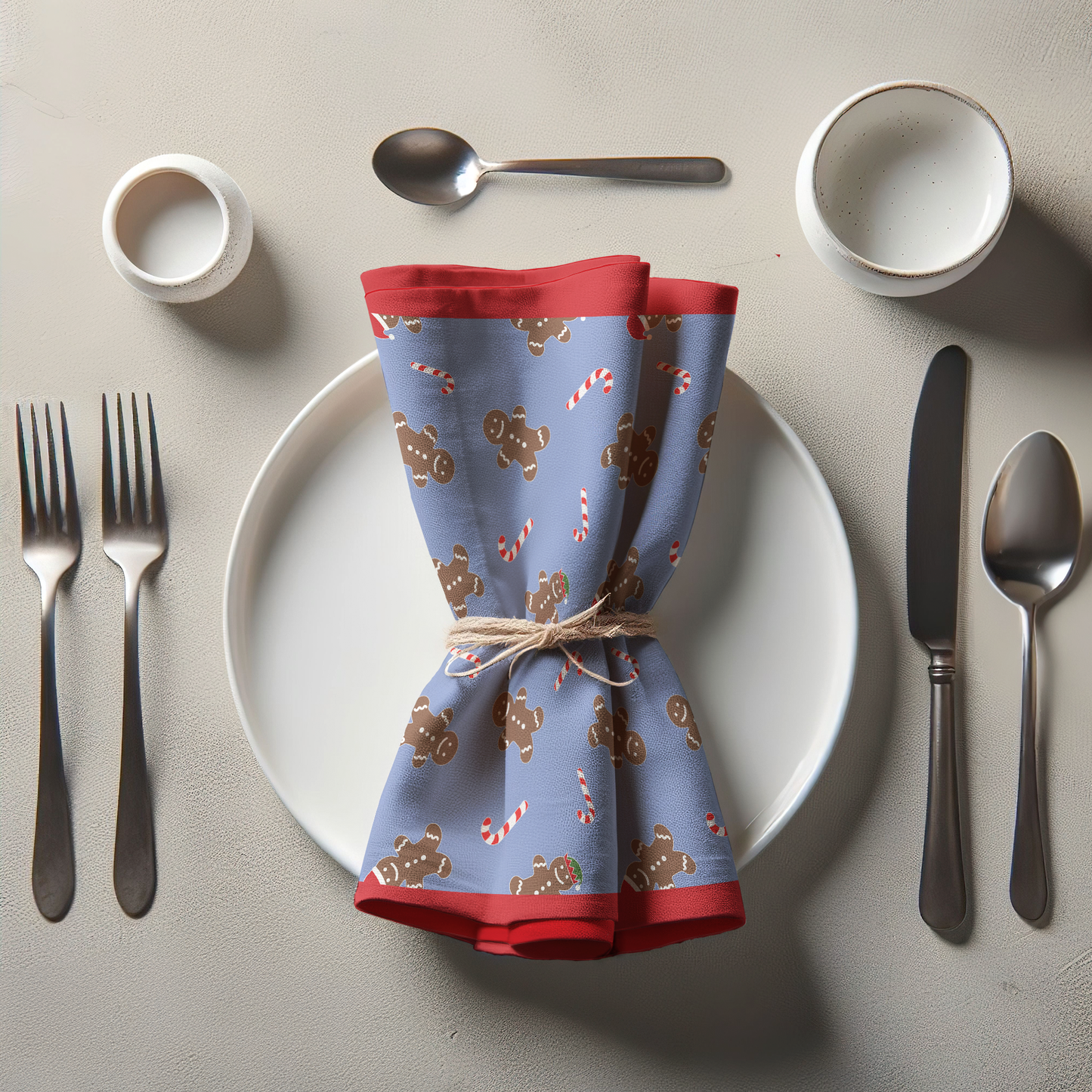 Gingerbread Dudes Napkin in Melted Snow with Light Red Border