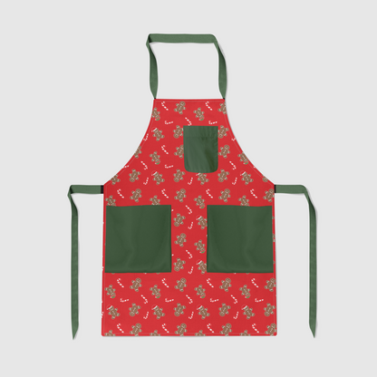 Gingerbread Dudes Full Chef Apron in Red with Dark Green