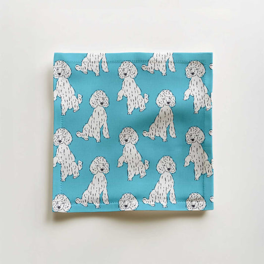 Oy with the Poodles Cocktail Napkin in Aqua in Lightweight Linen