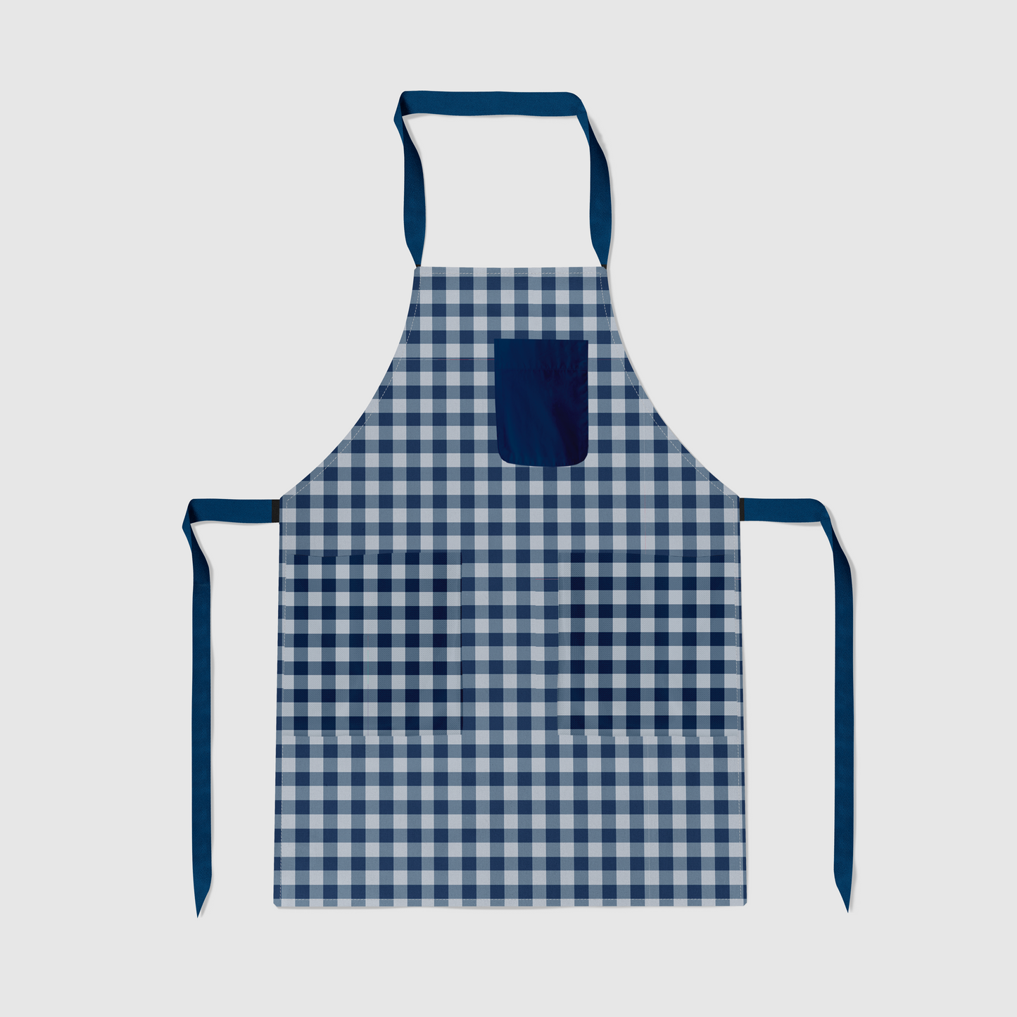 Mini Gingham Full Chef Apron in Navy