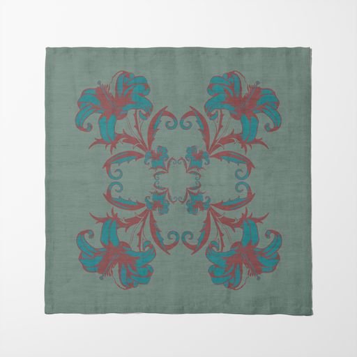 Art Nouveau Flower Napkin in Green in Lightweight Linen