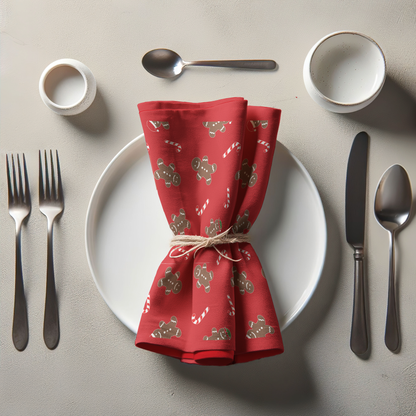 Gingerbread Dudes Napkin in Light Red