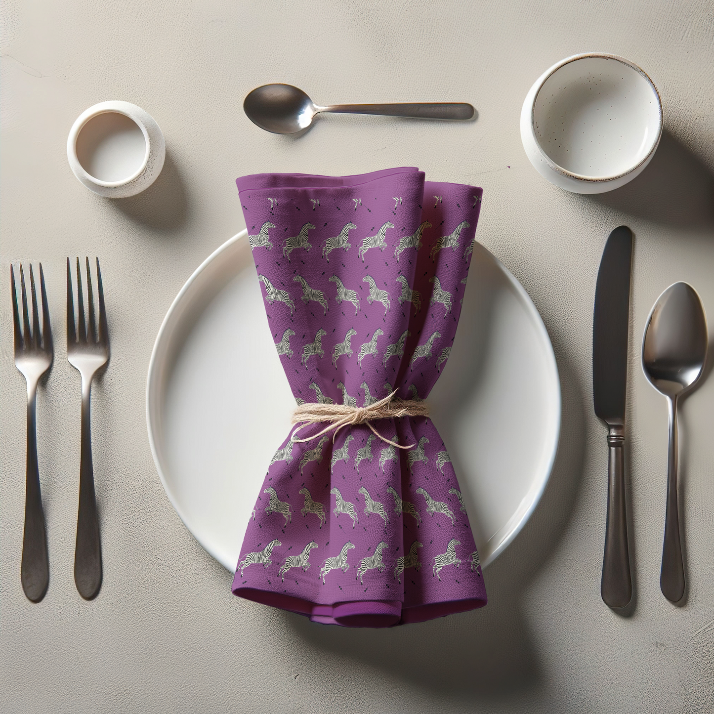 Leaping Zebras Napkin in Purple in Lightweight Linen