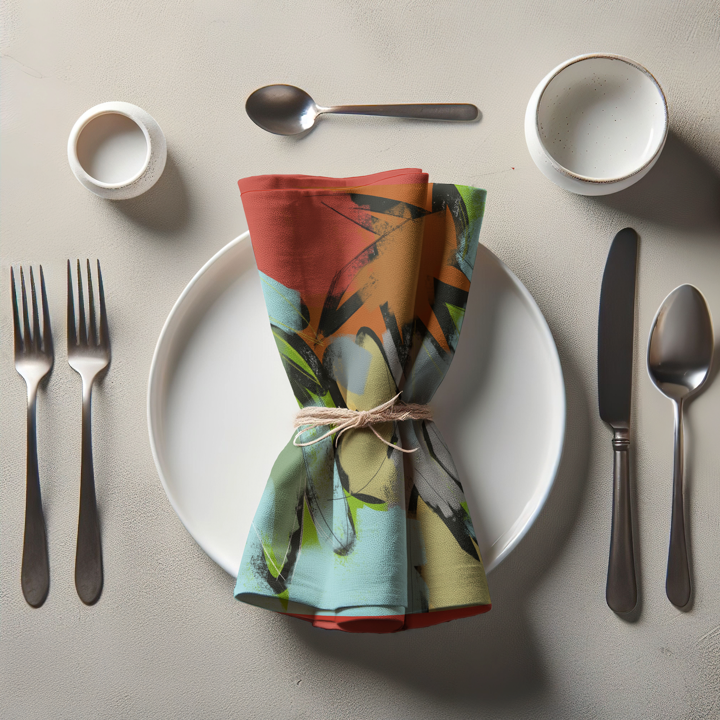Flower Sketch Napkin with Blue in Lightweight Linen