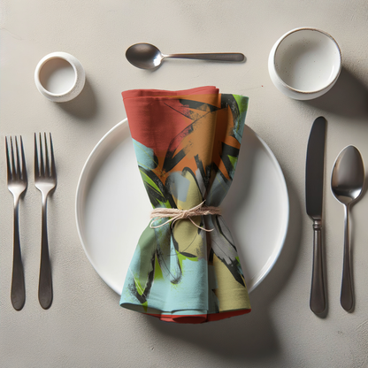 Flower Sketch Napkin with Blue in Lightweight Linen