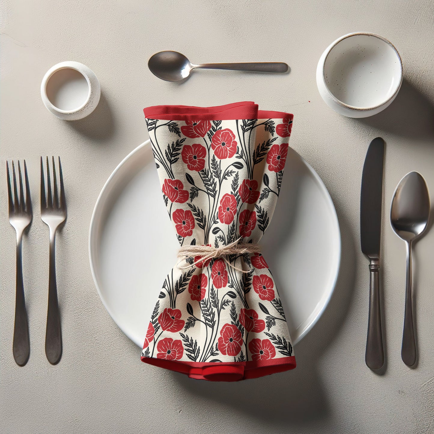 Flowing Poppies in Red Napkin in Lightweight Linen
