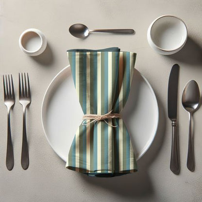 Tropical Stripes Napkin in Aqua in Organic Cotton Voile