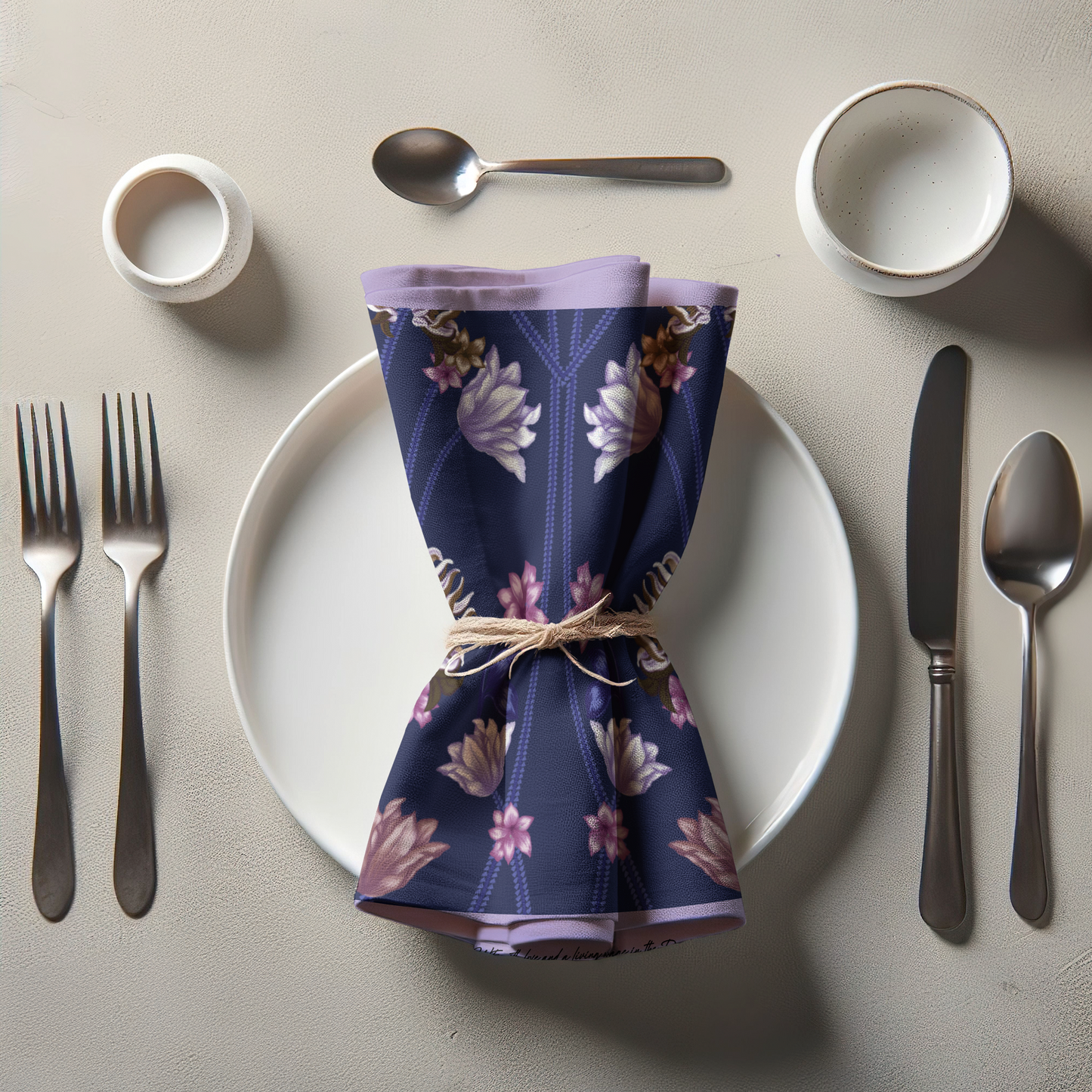 Art Nouveau Floral Napkin - Navy in Organic Cotton Voile