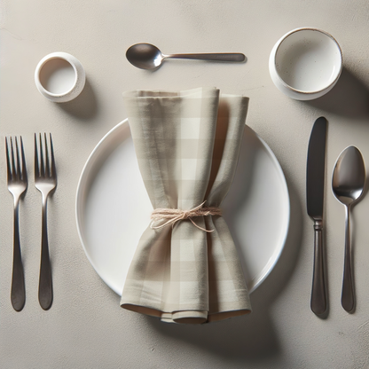 ONE Large Gingham Napkin - Pebble in Organic Cotton Voile