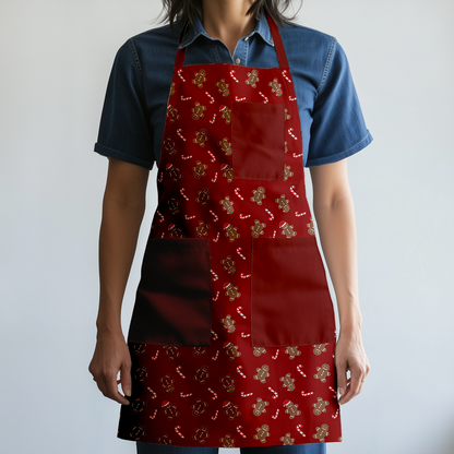 Gingerbread Dudes Full Chef Apron in Dark Red