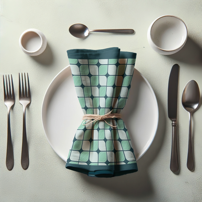 Retro Bloom Napkin in Dark Teal in Lightweight Linen