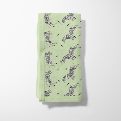 Leaping Zebras Napkin in Lime Cream