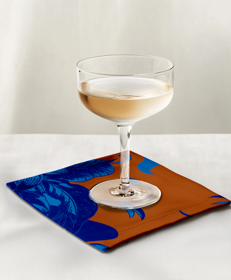 Tropical Paissage Cocktail Napkin in Blue Orange