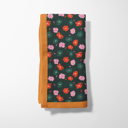 Evergreen Poppies Napkin in Lightweight Linen