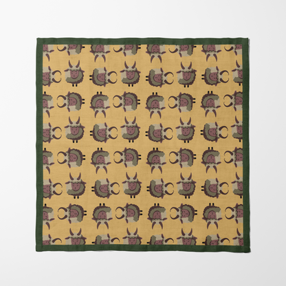 Krampus Napkin in Gold with Dark Green Border